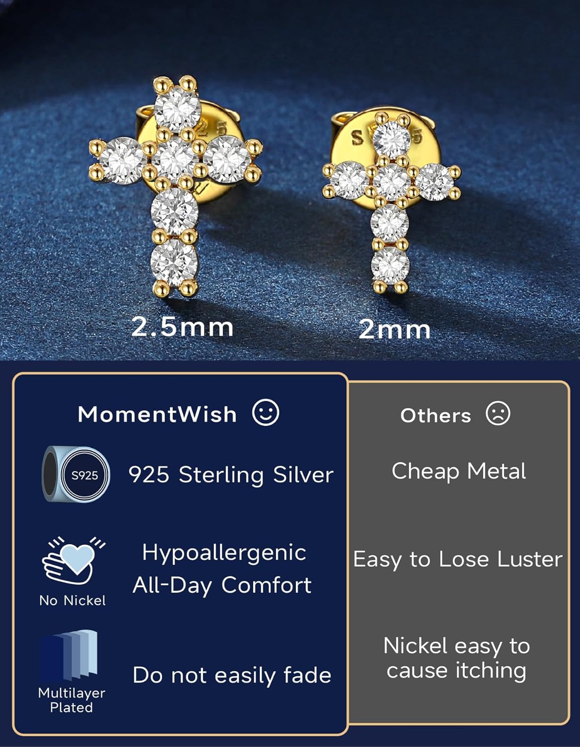 MomentWish Moissanite Cross Earrings for Men Women - S925 Sterling Silver Cross Stud Eearrings D Color VVS1 Clarity Diamond,Moissanite Stud Earrings Crucifix Jewelry Gift - Image 5