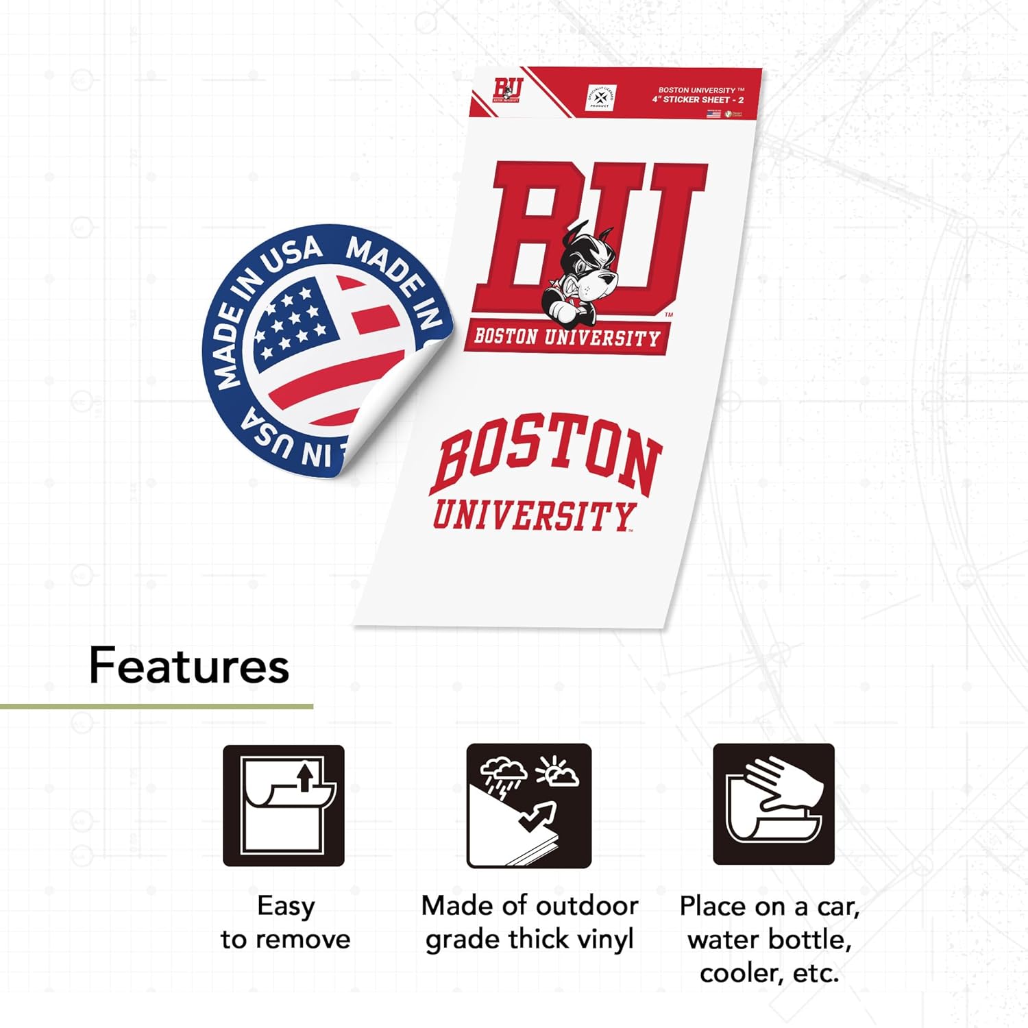 Desert Cactus Boston University Sticker Boston University Terriers Vinyl Decal Laptop Water Bottle Car Scrapbook Sheet (4 Inch Set V1) - Image 2