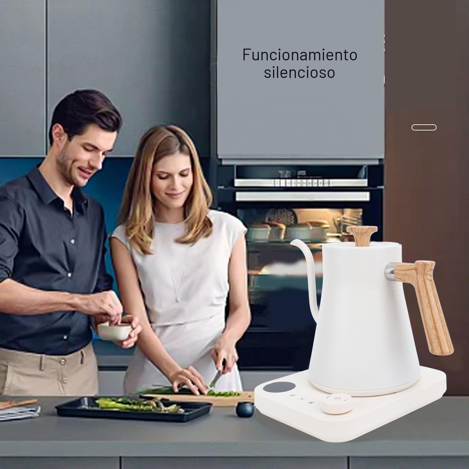 Hervidor Eléctrico con Cuello de Cisne, Control de Temperatura, Hervidor Eléctrico para café y té con Temporizador de Pantalla LCD, Caldera de Agua Potente y Rápida, Hervidor de