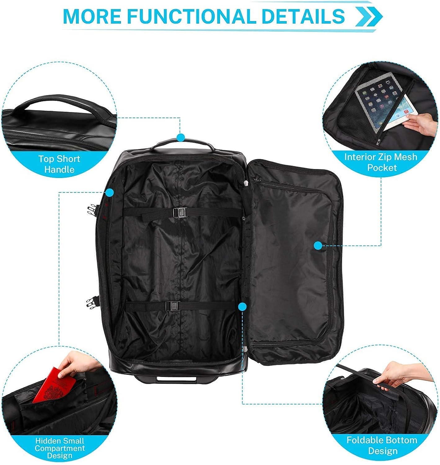 Gonex Rolling Duffle Bag with Wheels, 70L Water Repellent Wheeled Travel Duffel Luggage with Rollers 26 inch, Black : Clothing, Shoes & Jewelry