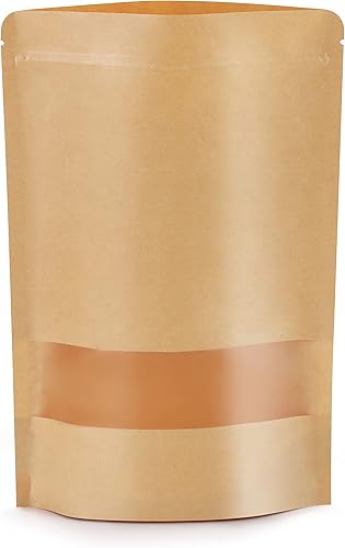 Larzack 50 bolsas de papel kraft con ventana de 5.9 x 8.6 pulgadas, color marrón, reutilizables, sellables, con cierre de cremallera, almacenamiento Larzack 50 bolsas de papel kraft con ventana de 5.9 x 8.6 pulgadas, color marrón, reutilizables, sellables, con cierre de cremallera, almacenamiento