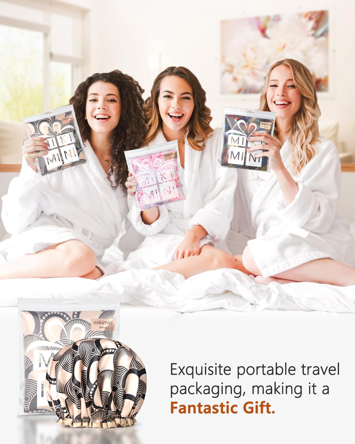 mikimini Large Shower Cap for Women Long Hair, Champagne Shower Caps with Lace, Double Layer Waterproof, Reusable, Washable, High-quality - Image 7