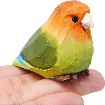 Lovebird Wood Figurine Parrot Statue Sculpture Ornament Decor...