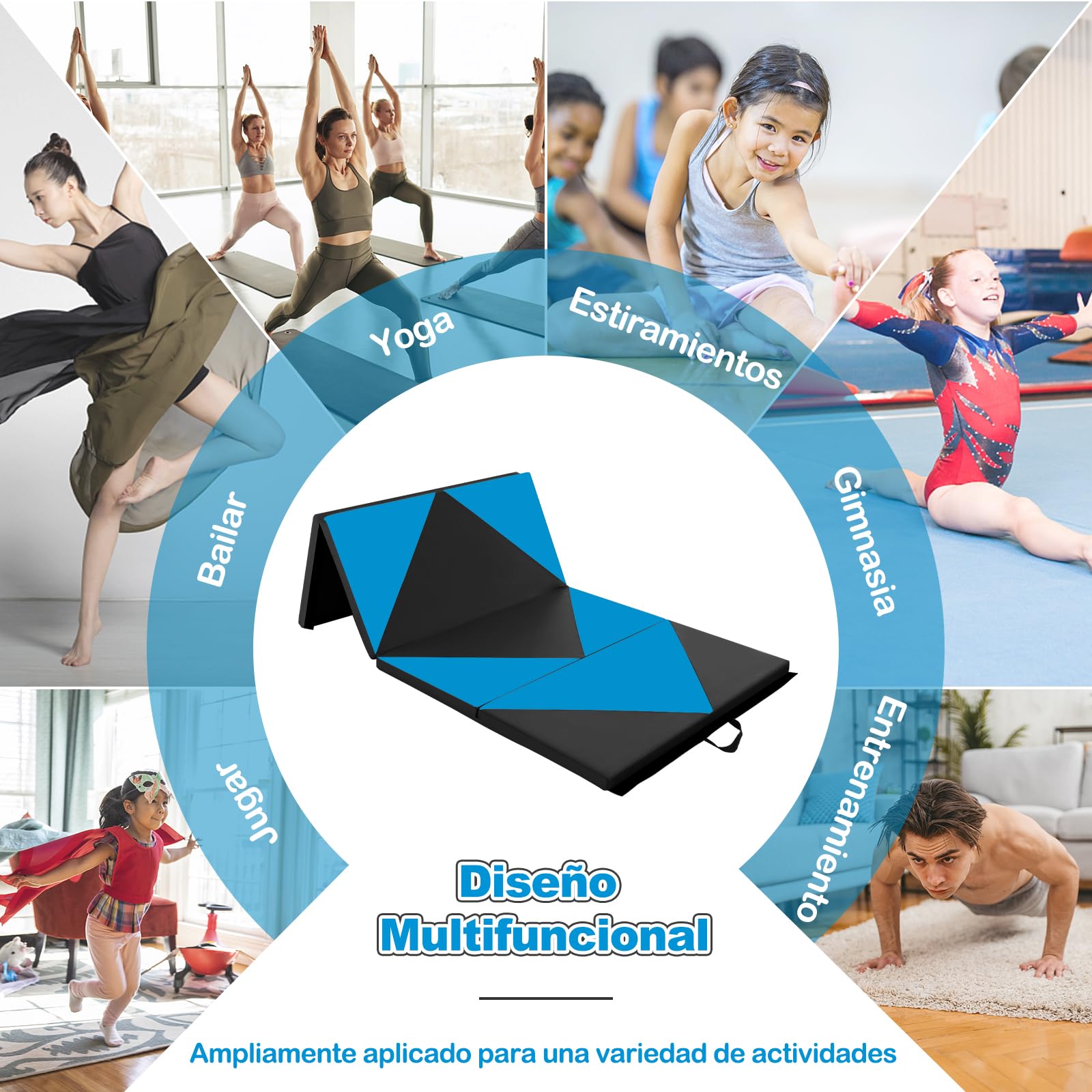 COSTWAY Colchoneta de Gimnasia Plegable 240 x 117 x 5 cm, Esterilla de Piel PU para Ejercicio Aeróbico