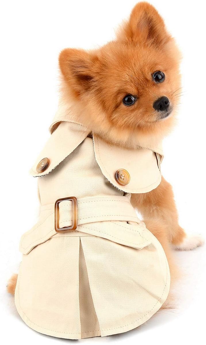 PAIDEFUL Trench Coat for Small Dogs, Khaki, L
