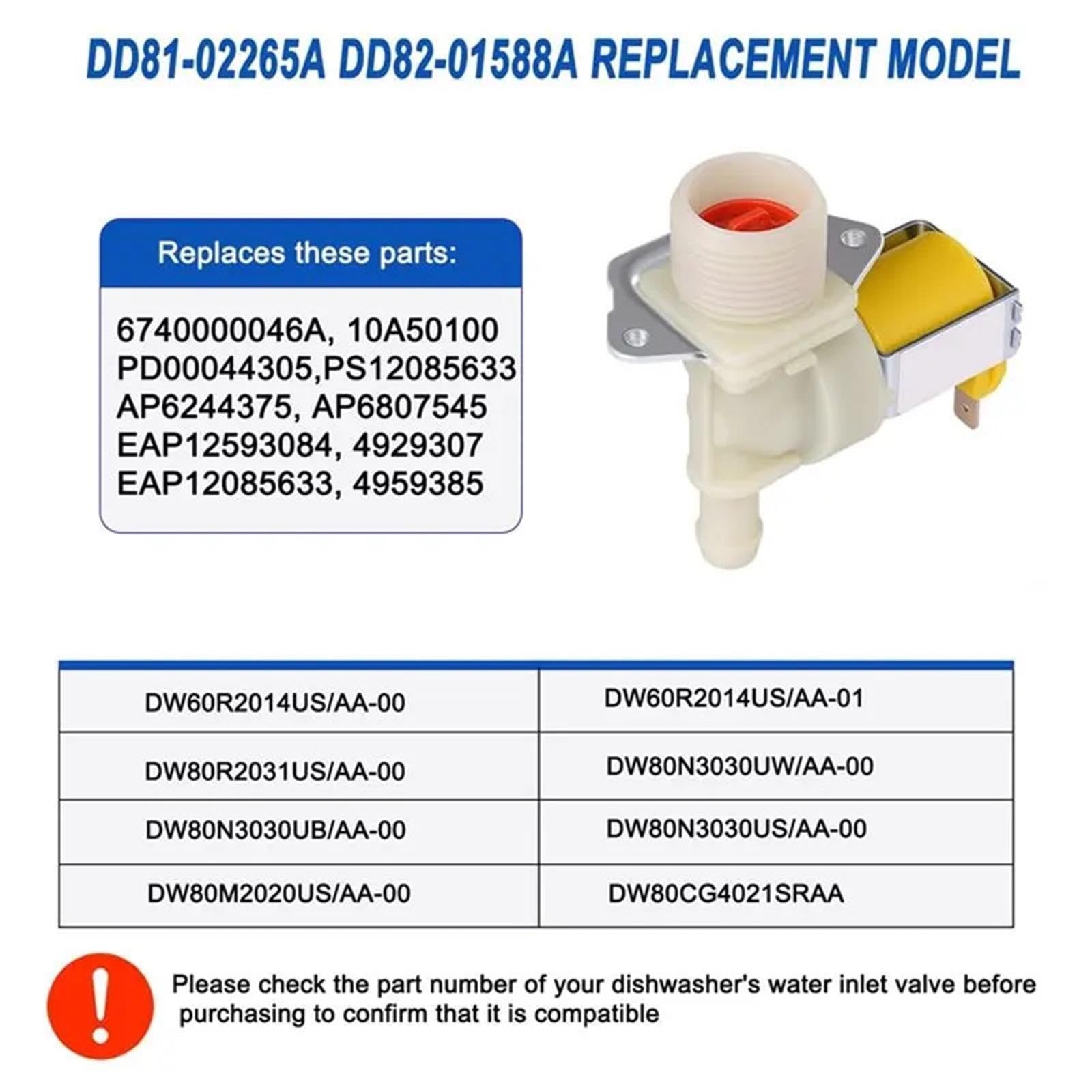 Válvula Entrada Agua Lavavajillas DD81-02265A, Compatible Para Samsung