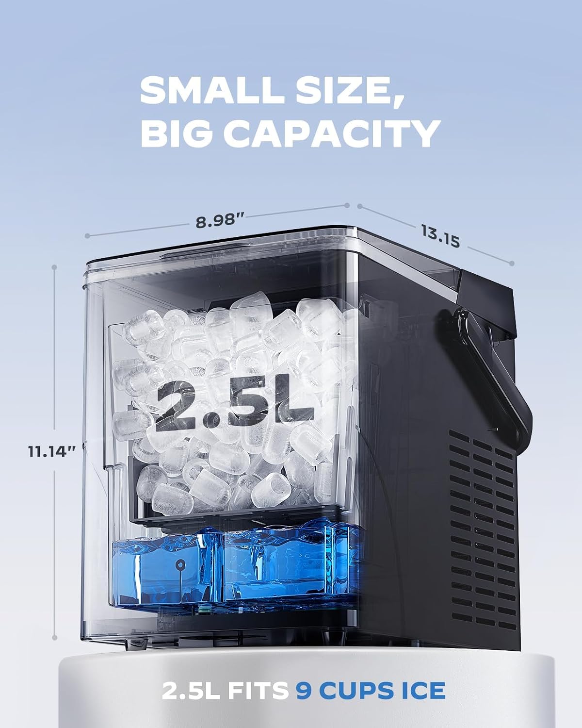 Marsail Portable Ice Maker Countertop, 2.5L Expandable Basket, 1.8L Tank, Fast 6-Min Ice Making, Self-Cleaning, LED Control, 2 Sizes for Kitchen RV Office Use