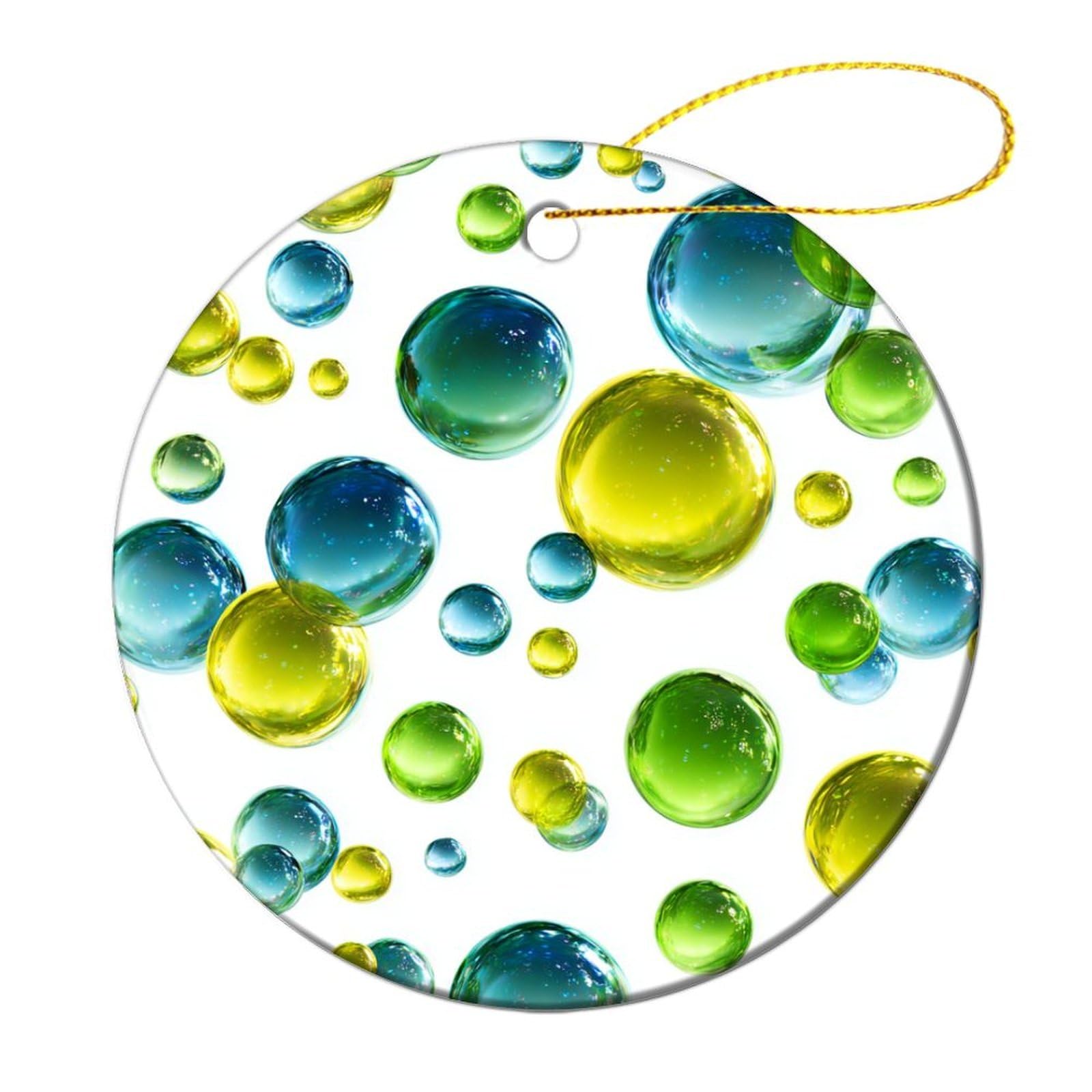 Green Blue Yellow Bubbles Christmas Tree Hanging Ornaments,2 Pieces, 7.2CM Round Double-Sided