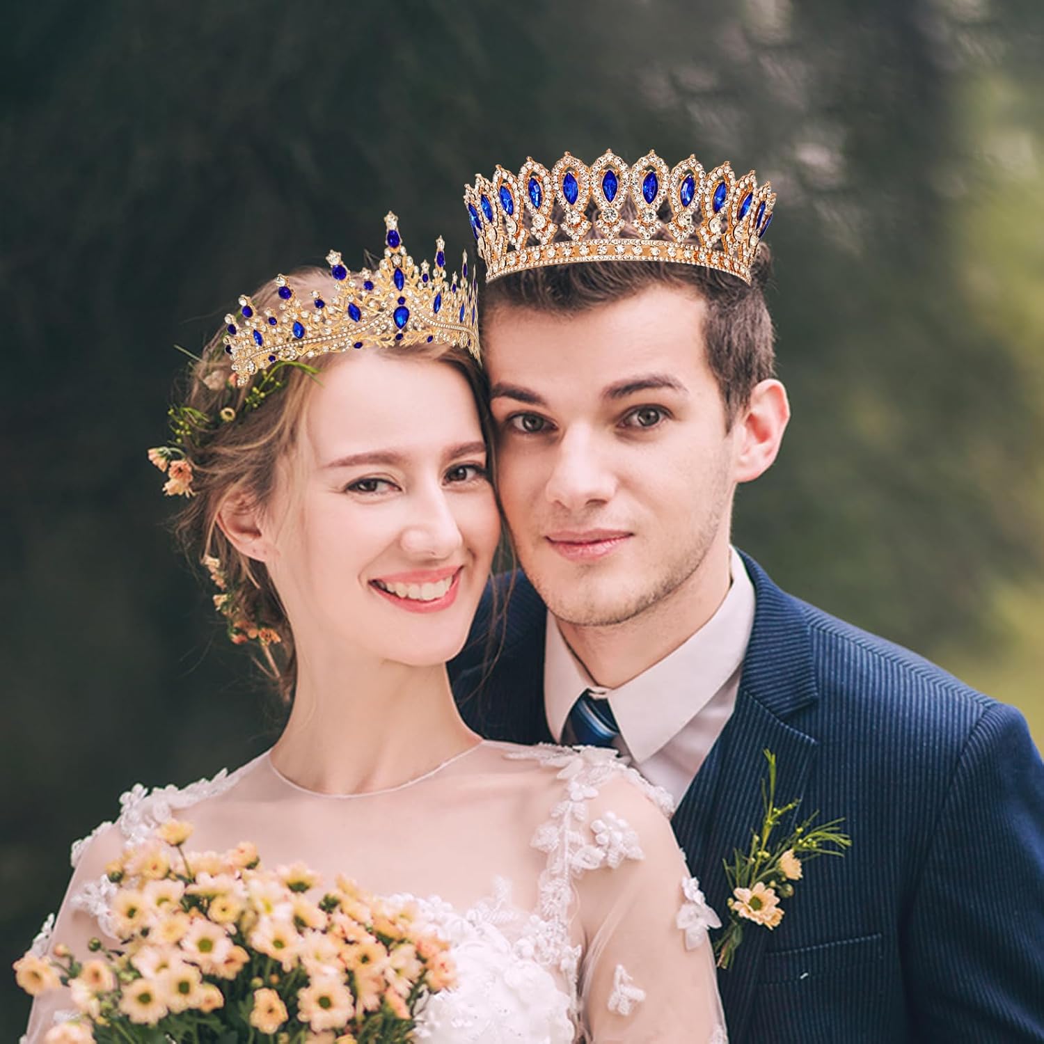 LOTADILO 2 PCS King and Queen Crowns Set Blue Tiaras Crown for Men Women Prom Royal Crown Set Costume Prince Princess Tiara for Christmas Valentine's Day Birthday Wedding Headwear Cosplay Accessory