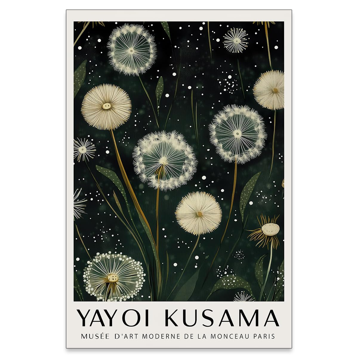 rumlud Japanese Green Botanical Flower Poster Vintage Nature Dandelion Wall Art Yayoi Kusama Canvas Prints for Living Room Wall Decor 24X36 inch