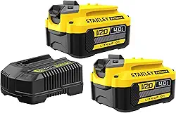 Stanley Kit com 2 Baterias e Carregador, Ferramenta com Carregamento Eficiente de 4Ah, Modelo SCB244CK, 20V