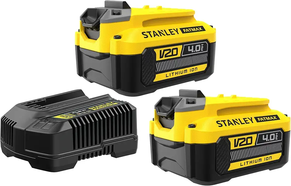Stanley Kit com 2 Baterias e Carregador, Ferramenta com Carregamento Eficiente de 4Ah, Modelo SCB244CK, 20V
