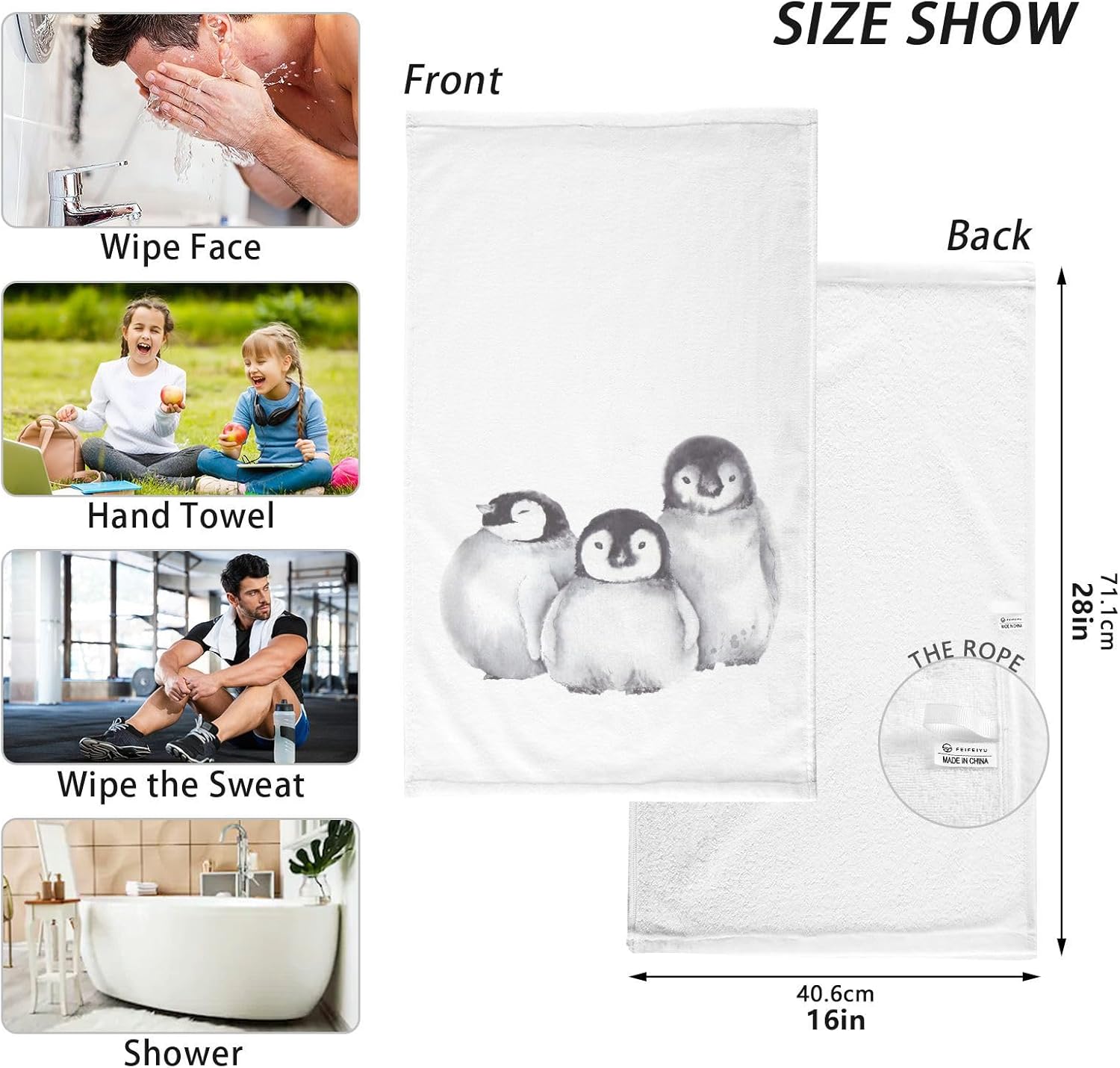 susiyo 2 Pcs Towels Winter Cute Baby Penguins Fingertip Towels Hand Towels Cotton Face Towel - 16x28inch