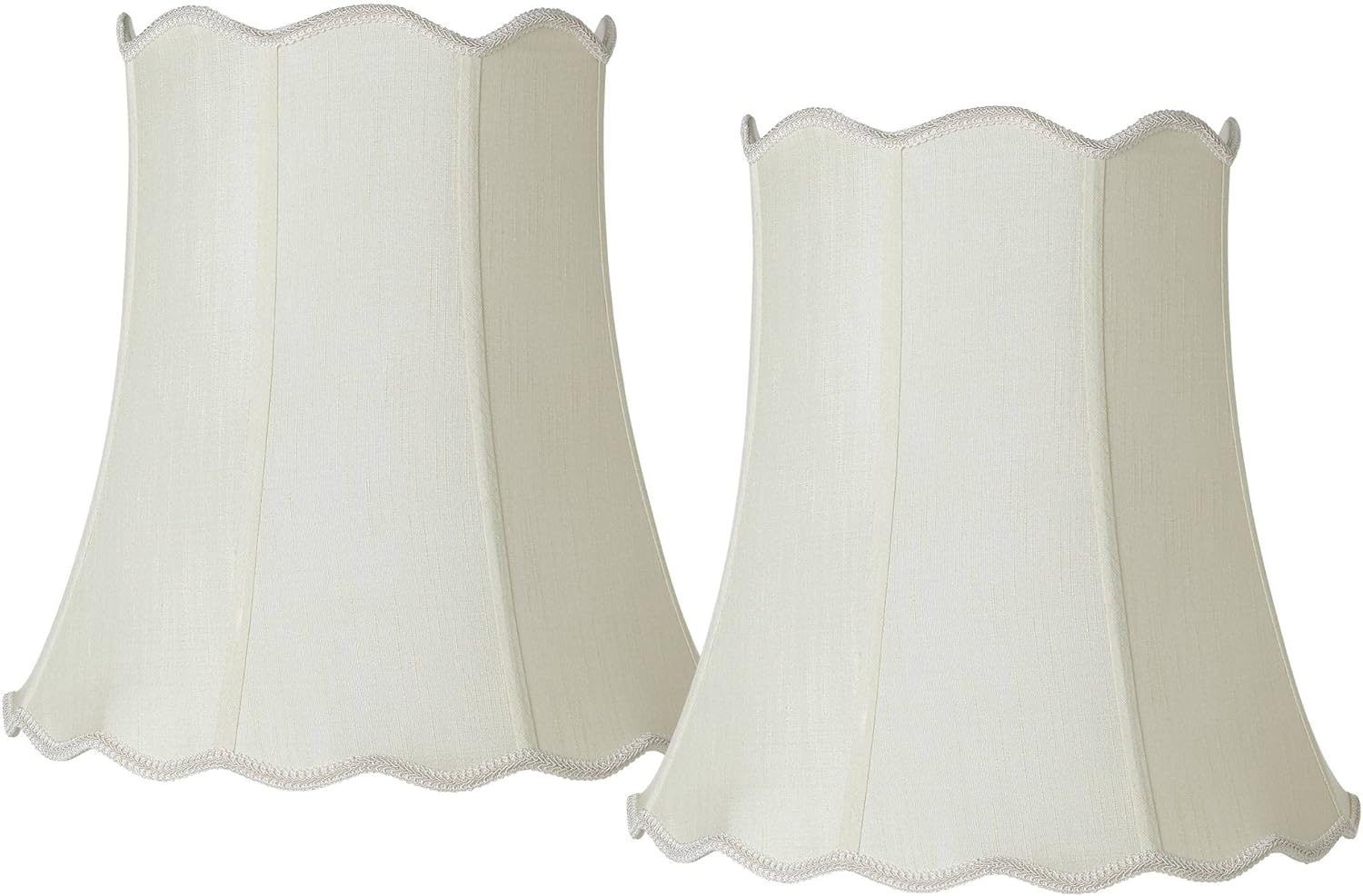 Set of 2 Scallop Bell Lamp Shade (Pre-Assembled) s Cream White Large 12" Top x 18" Bottom x 17.5" High x 18" Slant Spider with Replacement Harp and Finial Fitting - Springcrest