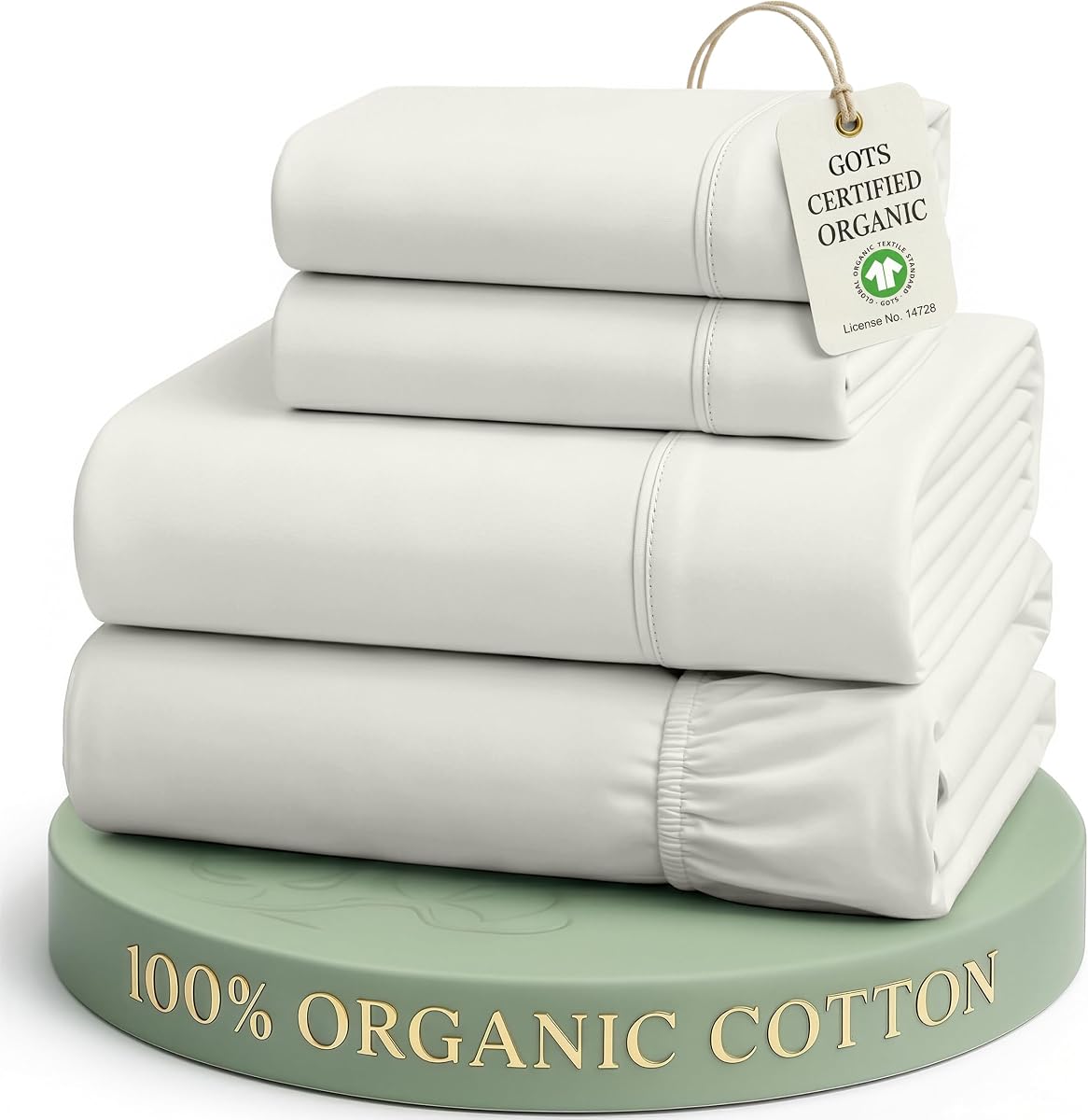 LANE LINEN Cal King Bed Sheets 100% Organic Cotton Soft 4pc - Glacier Grey | Cal King Sheet Set, 100% Organic Cotton Percale - Crisp Hotel-Style Feel, Soft From The First Wash, Crisp Cool Percale Weave