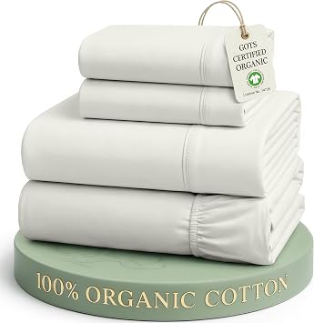 LANE LINEN Cal King Bed Sheets 100% Organic Cotton Soft 4pc - Glacier Grey