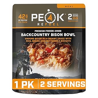 Peak Refuel Backcountry Bison Bowl Freeze-Dried Camping Meal, | 42g protein, real bison game meat, Chad Mendes signature meal, 930 calories, lightweight, ready in 10 minutes, 2 servings