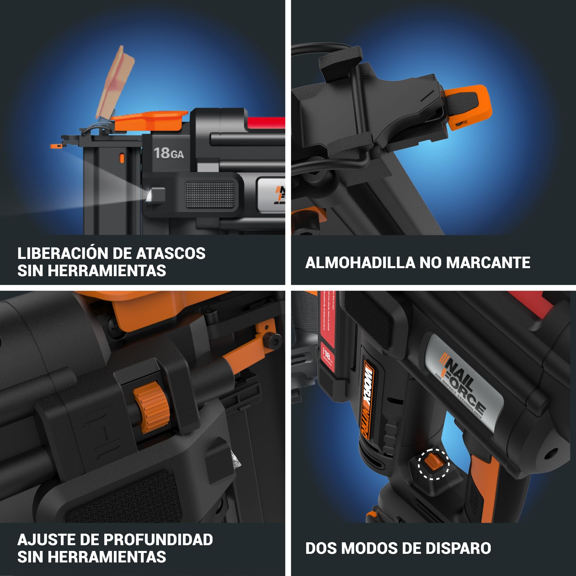 WORX WX844.9 Grapadora sin cable Nitro 20V | grapadora sin cable dispara hasta 80 grapas por minuto| grapadora alimentada por batería con liberación sin herramientas| PowerShare - Solo herramienta