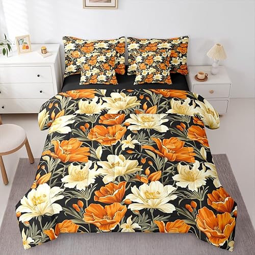 Erosebridal Lily Queen Comforter Set Chic Floral Bed in a Bag with Flat and Fitt