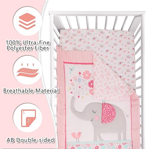 Miniatura 3 de Juego de ropa de cama para cuna de 3 piezas para niñas y niños, juego de cuna con temática de safari, sábana de cuna, falda de cuna, edredón de cuna