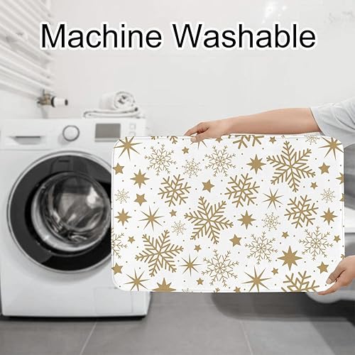 Miniatura 5 de Juego de 3 alfombras de baño de copos de nieve dorados, tapete de baño de invierno y Navidad, antideslizantes, color blanco, extra suave y