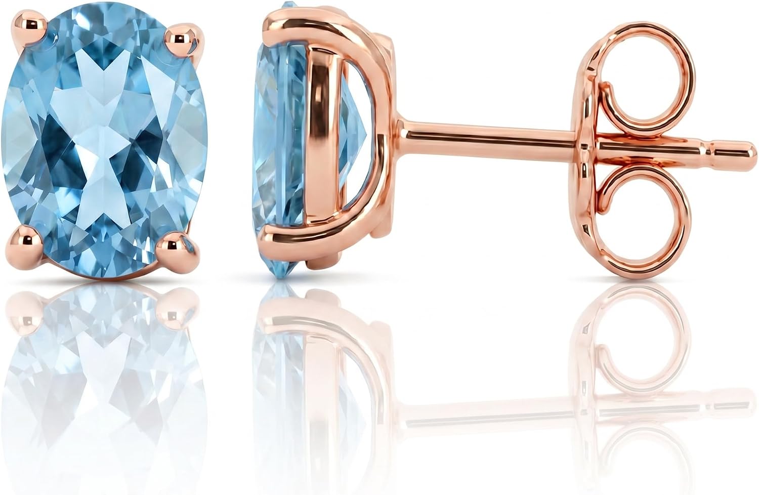 LE VIAN Gemstone Oval Stud Earrings for Women in 14K Yellow or Rose Gold Plated 925 Sterling Silver Push Back Studs 8 x 6 mm Peridot, Citrine, Topaz, Smoky Quartz, Amethyst, Morganite