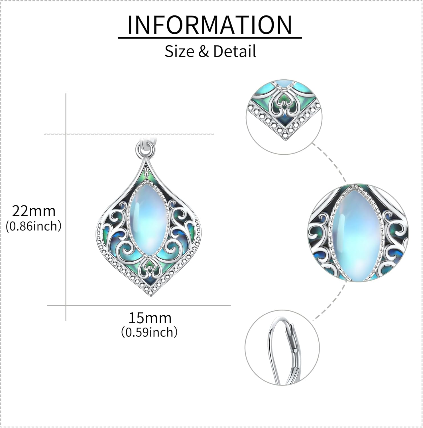 Filigree Moonstone Earrings 925 Sterling Silver Teardrop Bohemian Irish Celtic Drop Dangle Earrings Abalone Shell Filigree Jewelry Gifts For Women - Image 5