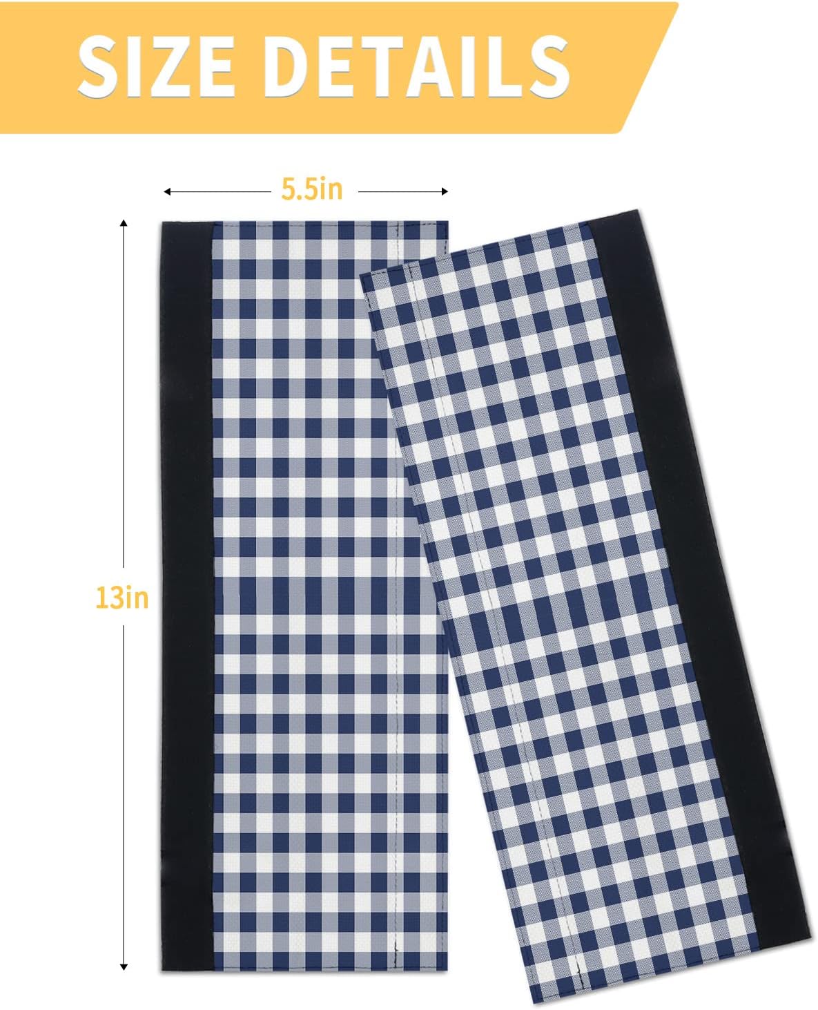 Rustic Navy White Checkered Buffalo Plaid Refrigerator Door Handle Covers Set of 2, Keep Kitchen Appliance Clean from Smudges, Fingerprint, Blue Pattern Farmhouse Decor Protector for Fridge