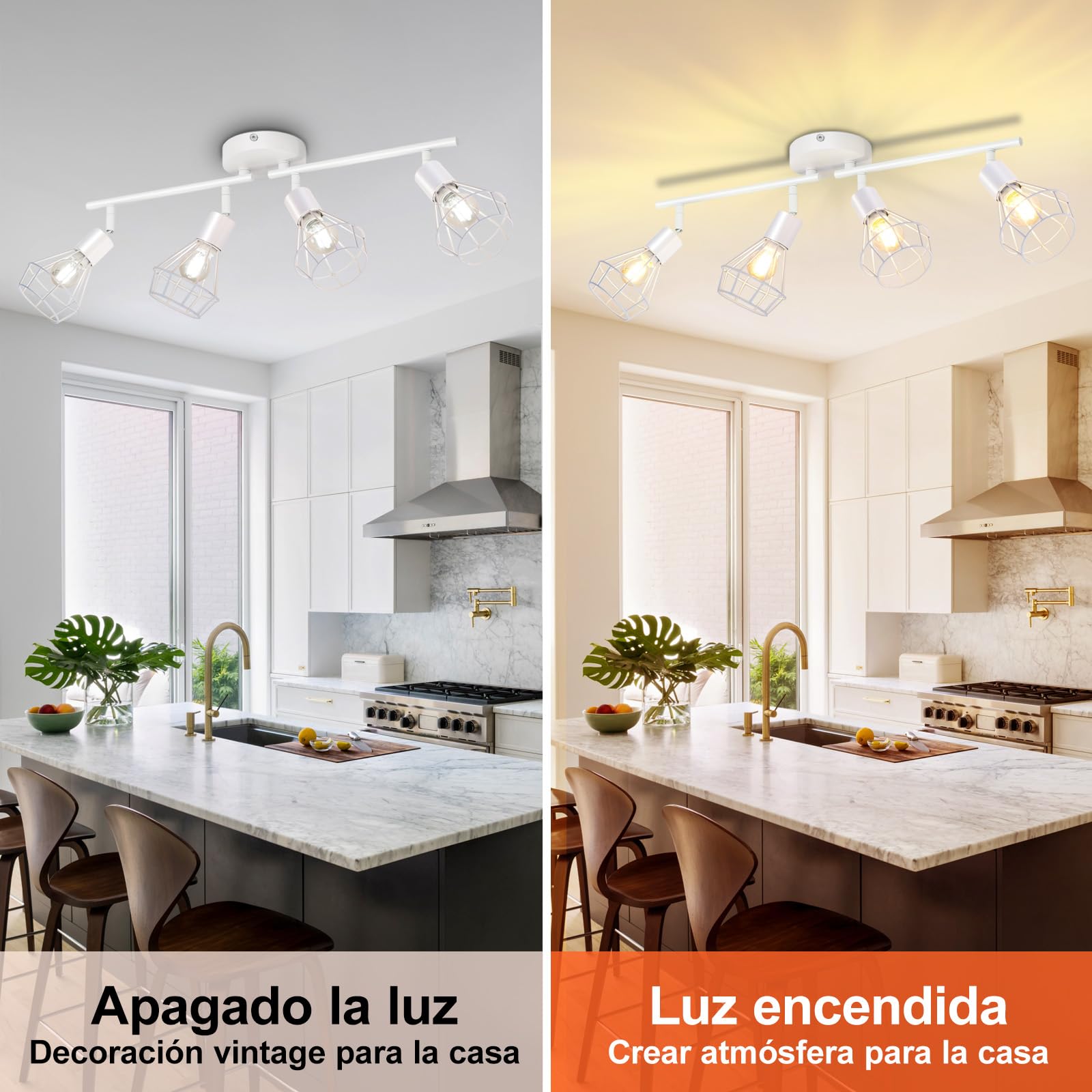 Seruno X Kitchen Ceiling Lights 4 Way Adjustable Spotlights White, Industrial Wire Cage E14 Base - Image 4