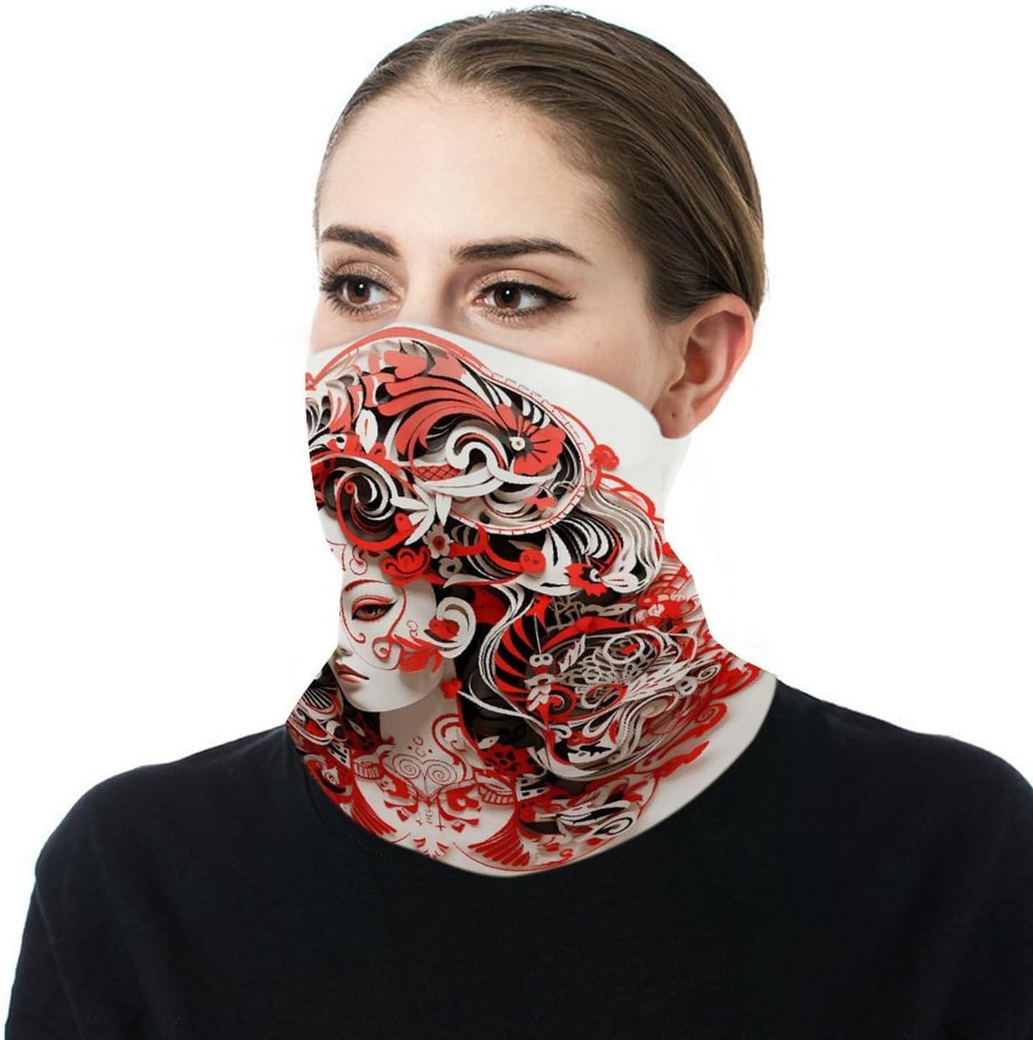 Red Paper Cut Style Neck Gaiter for Men Women,Head Wrap Seamless&Versatile,Sun Protection Headwear for Fishing Cycling