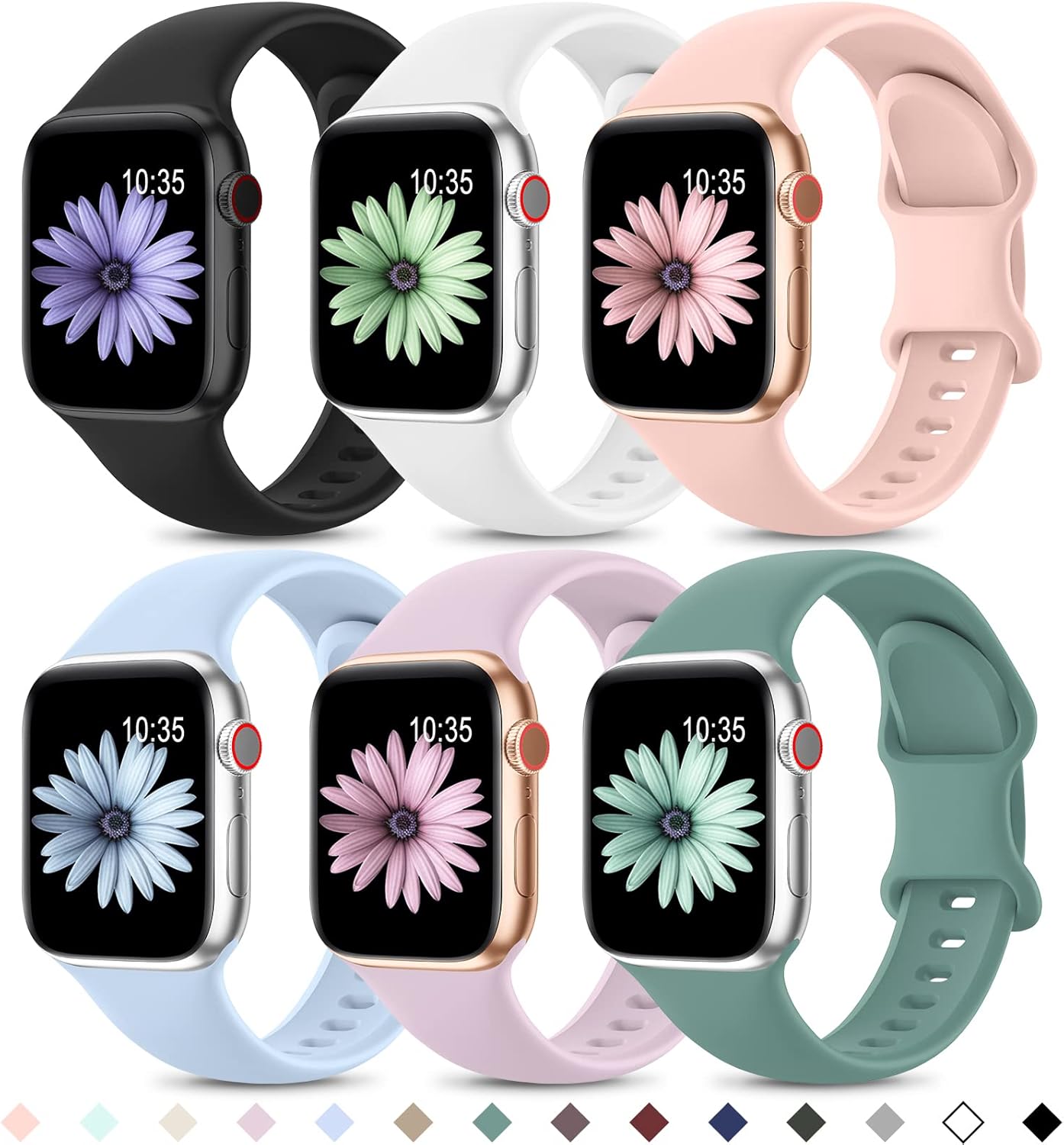 Higgs 6 Pack Sport Straps Compatible with Apple Watch Straps 11 10 42mm 38mm 40mm 41mm Women Men, Soft Silicone Strap Replacement Watchbands for iWatch Series 9 8 7 6 5 4 SE Ultra 3 2 1