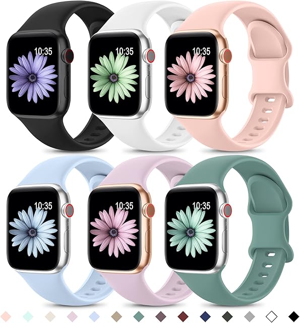Higgs 6 Pack Straps Compatible with Apple Watch Straps 38mm 40mm 41mm Women Men, Soft Silicone Strap Replacement Sport Watchbands for iWatch Ultra/Ultra 2,Series 9 8 7 6 5 4 3 2 1 SE