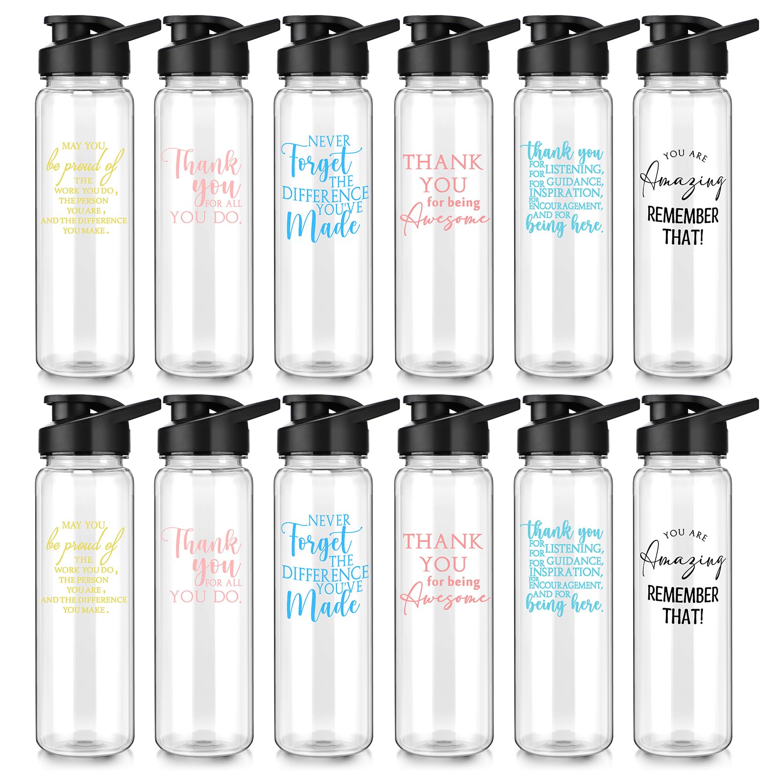 Inbagi Kunststoff-Wasserflaschen für Lehrer, Geschenk für Mitarbeiter, 680 ml, auslaufsicher, Sport-Wasserflaschen für Krankenschwestern, Kollegen, Team, Büroangestellte, 12 Stück