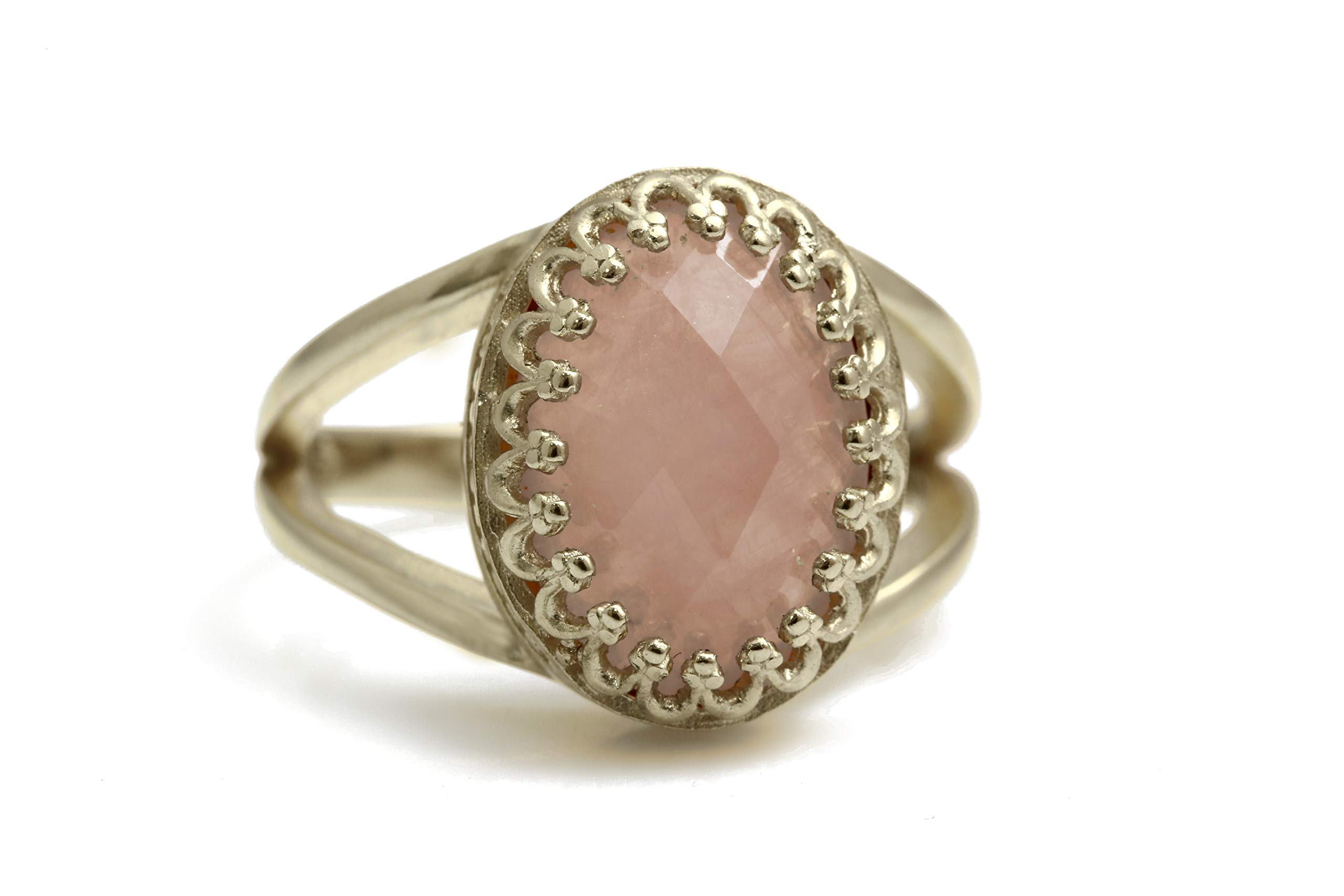 Anillo Femenino de Cuarzo Rosa de Anemone Jewelry - Chic 14x10mm Cuarzo Rosa en Plata de Ley 925 - Anillos de Plata de Ley Hechos a Mano para Mujeres - Anillo de Novia, Anillos de Moda - Caja Gratis