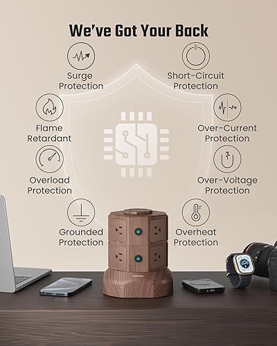 Miniatura 6 de SUPERDANNY Regleta protectora contra sobretensiones con cargador inalámbrico de 15 W, estación de carga de 13 A con protección contra sobretensiones