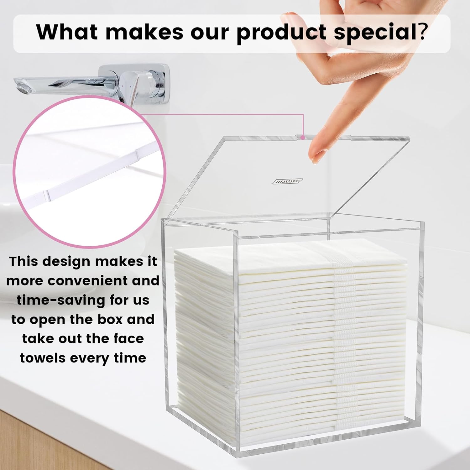 Disposable Facial Towel Storage Box, Acrylic Box for Clean Towels XL (NOT Included), Acrylic Disposable Face Towelette Holder Container