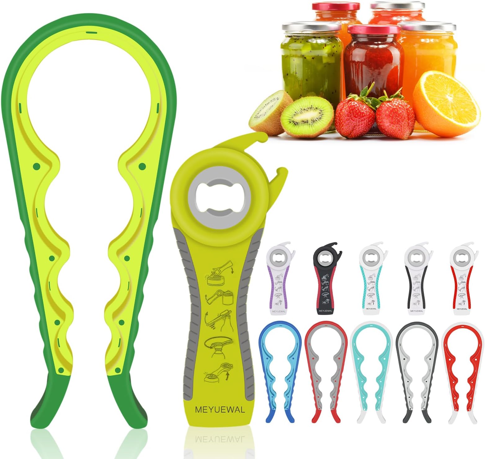 Jar Opener, 6 In 1 Bottle Opener Can Opener for Weak Hands, Jar Openers for Seniors with Arthritis, Multifunctional Lid Opener Kit, Easy Jar Opener Tool for Elderly Adults Kids (Green)