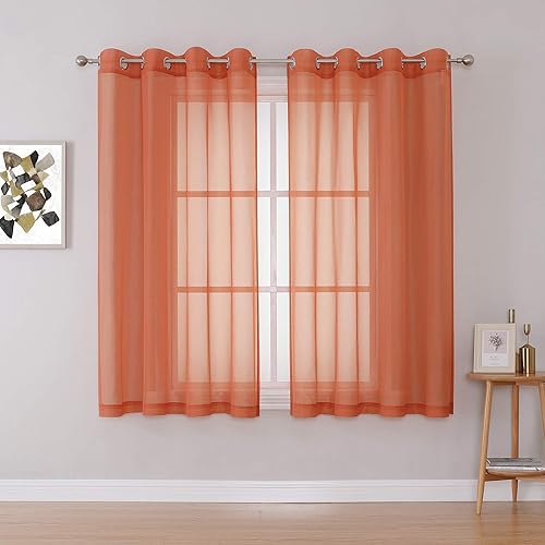 KEQIAOSUOCAI Cortinas traslúcidas color naranja quemado, cortinas traslúcidas de gasa con ojales, paneles de cortina aireados con filtro de luz,