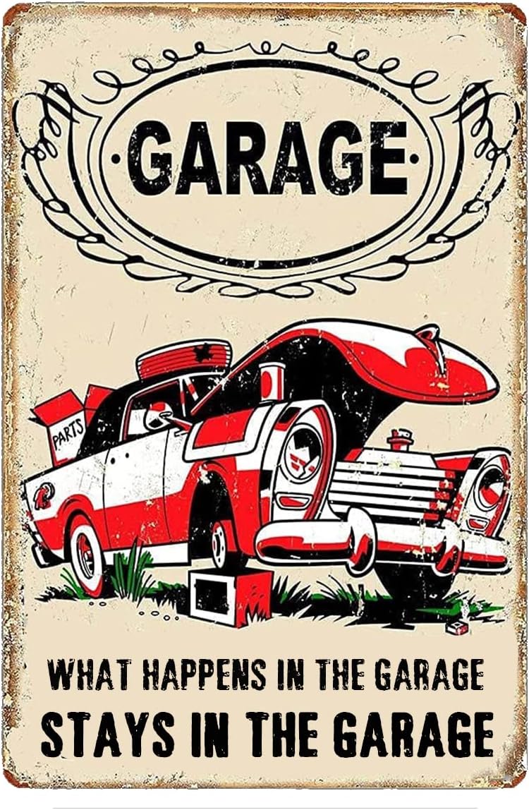 CNNFL Garage Signs Garage Decorations for Men,What Happens