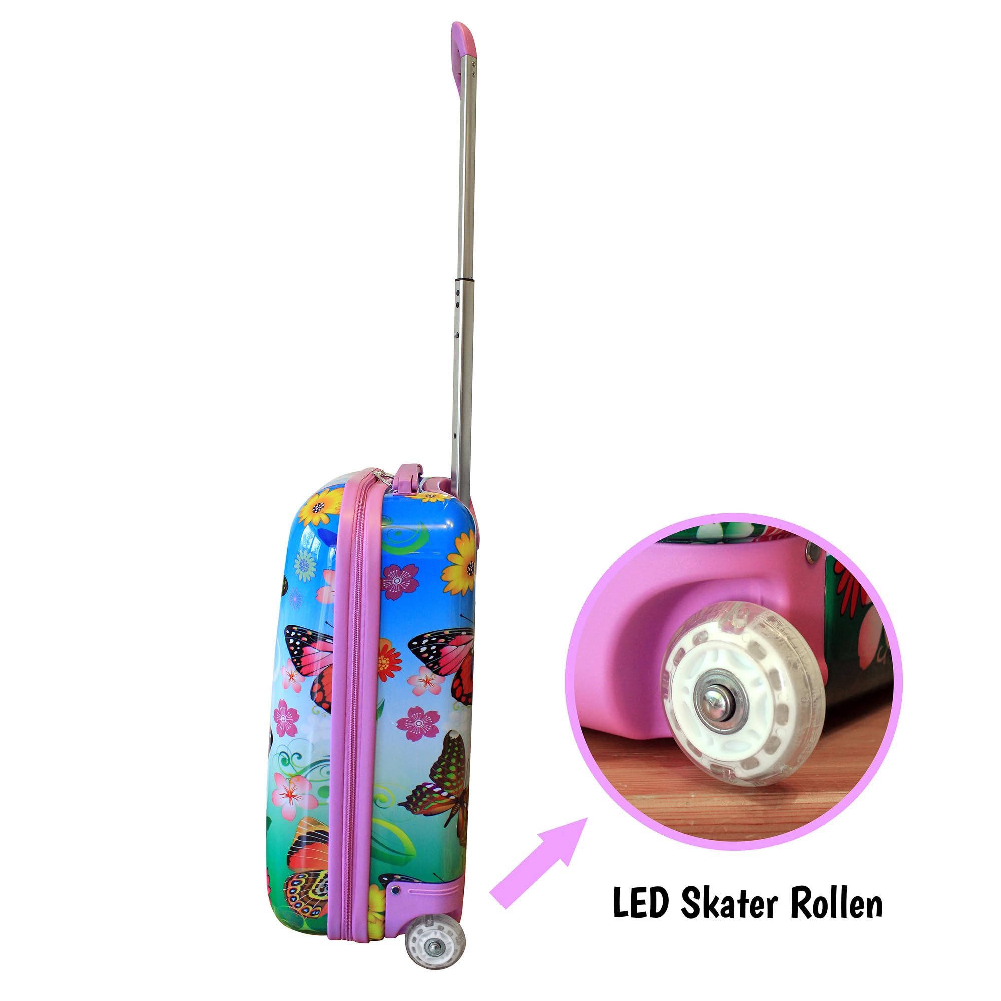 Karry Kinderkoffer Reisekoffer Trolley Hartschalen Koffer Handgepäck Mädchen LED Skater Rollen Schmetterling Butterfly 819