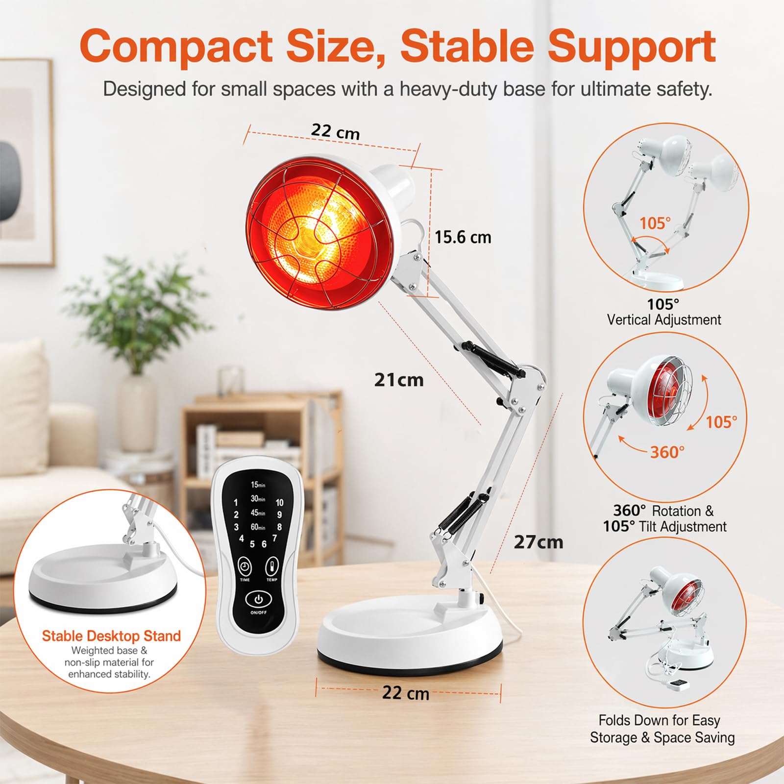Infrarotlampe 150W mit Timer, Rotlichtlampe Wärmelampe | 10 Temperaturstufen, verstellbarer Hals & Ständer, Infrarotlichtlampe für Zuhause, Wärme & Entspannung