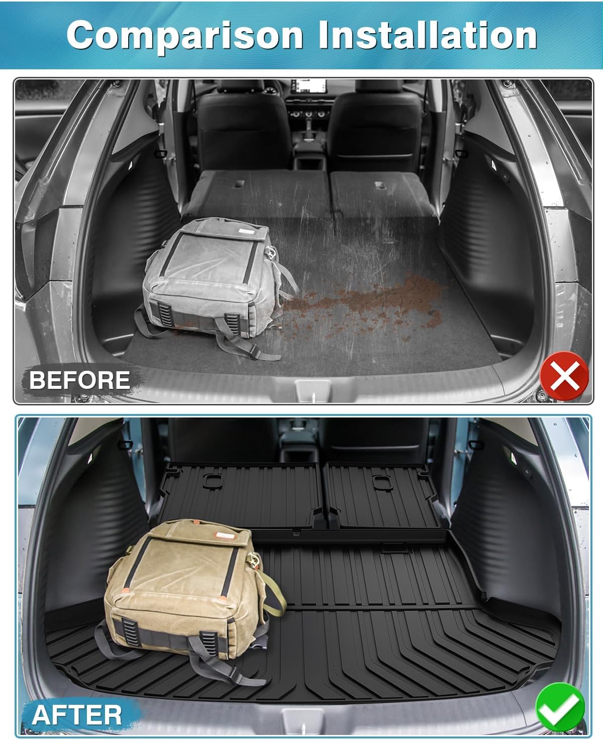 Mixsuper Liner Cargo Liner for Honda HR-V 2023-2026, All Weather Trunk Mat Backrest Mat TPE Back Seat Cover Protector for HRV Accessories