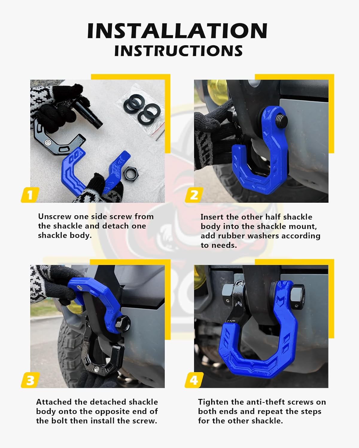 Separate D-Ring Shackles, 2Pack, 3/4" Separate D-Ring Shackles 7/8" Pin, 57320lbs Breaking Strength, Heavy Duty Forged Steel, D-Ring Towing Winch Shackle for Recovery, 4x4 Off-Road, Black Blue - Image 6