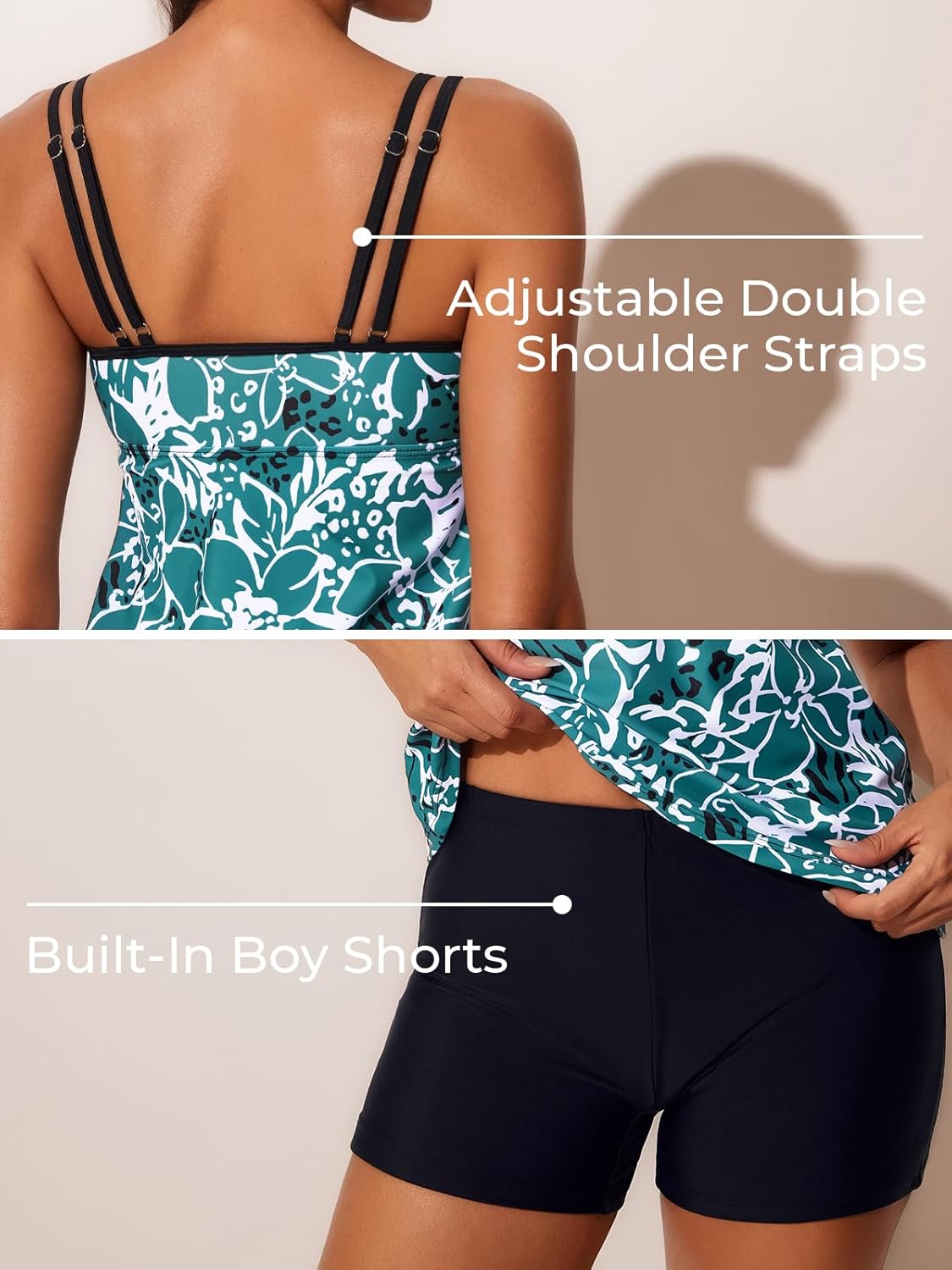 Summer Mae Womens Tankini Swimsuits 2025 Two Piece Bathing Suits Tummy Control Ruched Swim Suits with Shorts - Image 4