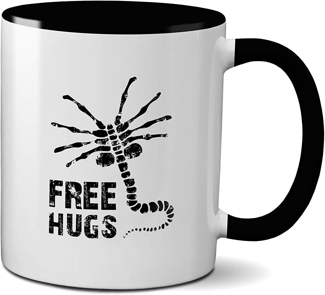 SMARTYPANTS Face Hugger Tea Cup Coffee Mug - Free Hugs Halloween Aliens Spooky Season Creepy Scary Horror Movie Hugs Face Hugger Alien Unique Thriller Presents Gifts (Black Handle Prime)