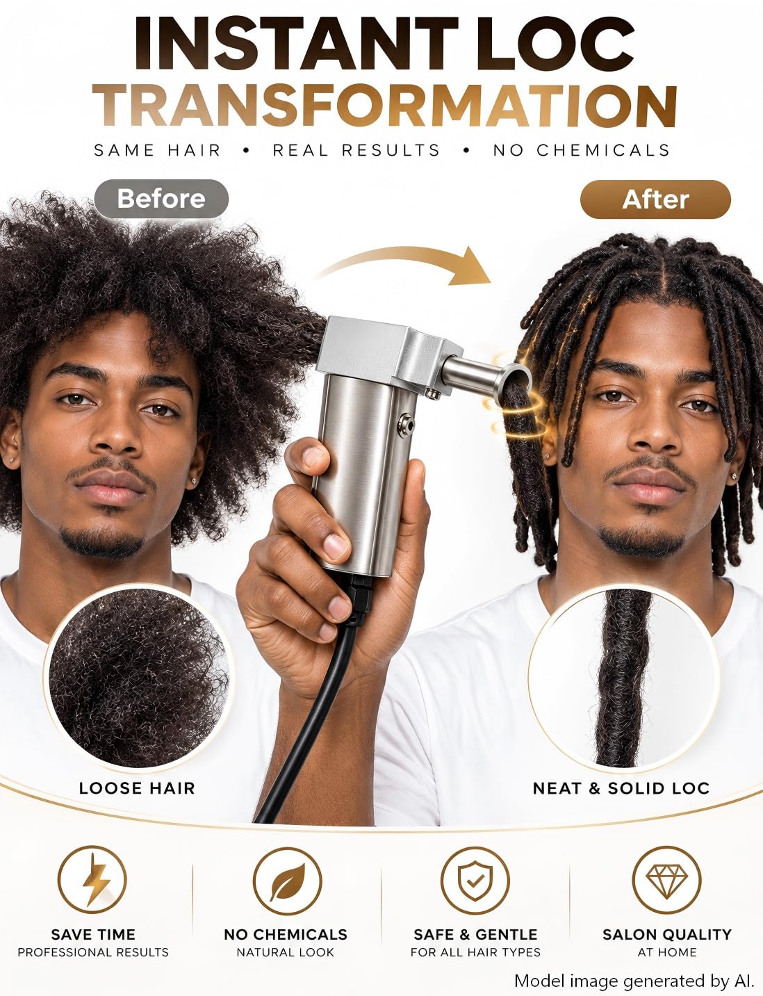 Macchina per Dreadlocks portatile, Creatore di Dreadlocks veloce e facile da usare per fai da te, con aghi per uncinetto da 6/8/10/12/14/16 mm per capelli naturali e sintetici + accessori