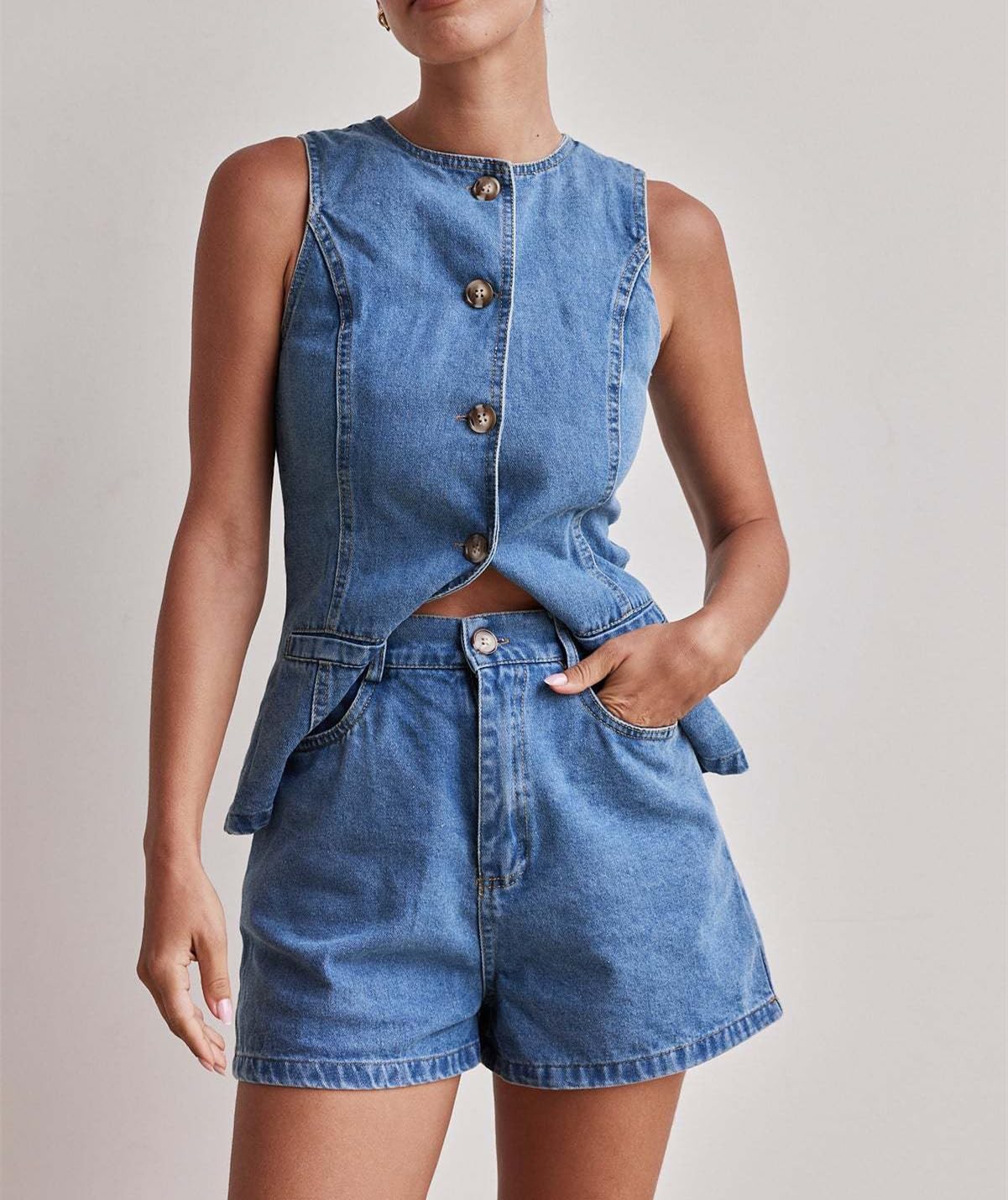 Gilet Jeans Donna,Gilet In Denim Senza Maniche Da Donna Scollo Rotondo Abbottonato Giacche In Jeans Aderenti Gilet In Denim Da Donna Vintage Casual Streetwear Giacca In Denim Nera Gilet Azzurro Chia