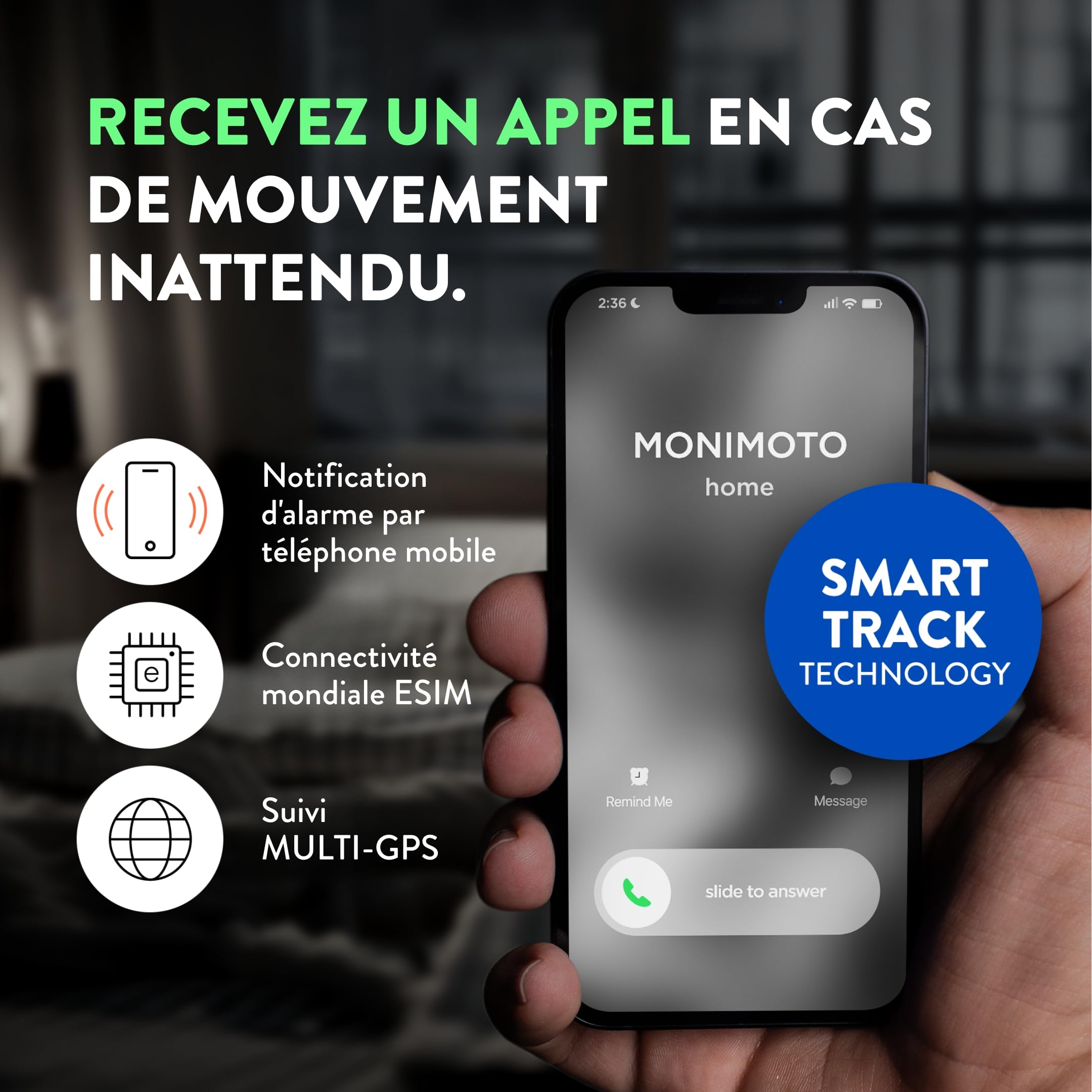 MoniMoto 7 - Tracker GPS Moto & Alarme Connectée, Installation Antivol Étanche sans Fil - Traceur GPS Voiture, Moto, Scooter, Poids Lourd, Camping Car