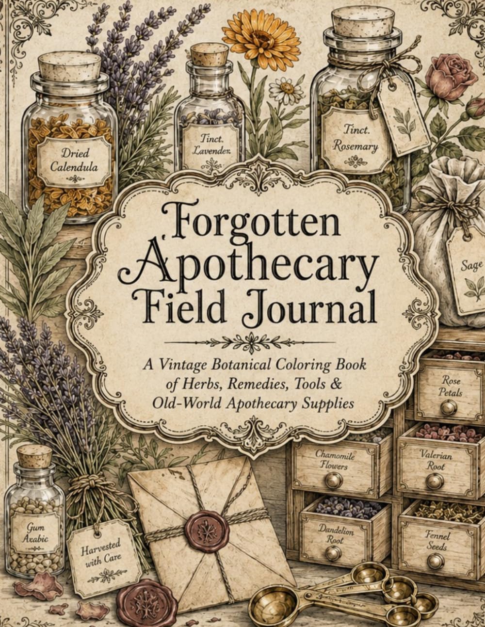 The Forgotten Apothecary Field Journal: A Vintage Botanical Coloring Book of Herbs, Remedies, Tools & Old-World Apothecary Supplies