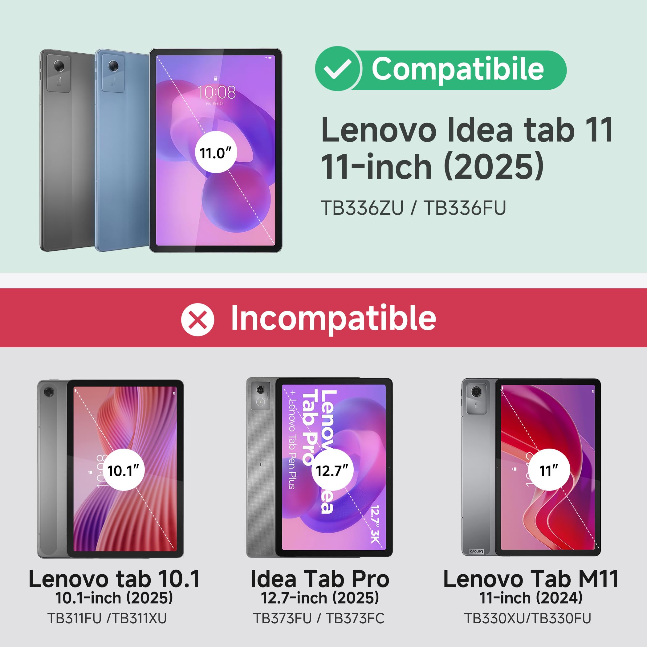 CACOE Funda para Lenovo Idea Tab 11 pulgadas 2025 con protector de pantalla – Ultra fina con función atril, funda fina de piel sintética, color azul mar — view 2